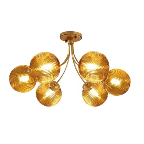 6 Light Amber Glass Close to Ceiling Chandelier Flush Mount Light
