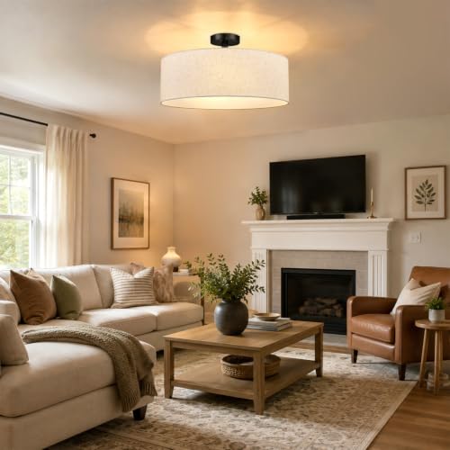 20 Inch Drum Semi Flush Mount Ceiling Light Fixture Black