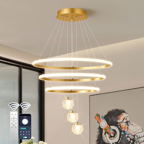 LED Modern 3 Ring Chandeliers 24inch Dimmable Kitchen Pendant Light