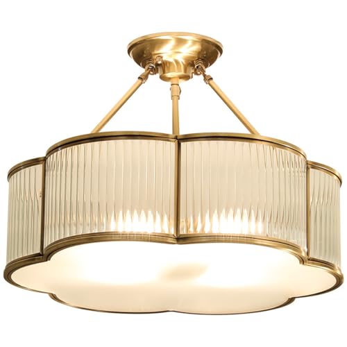 24 in Large Semi Flush Brass Chandelier for Living Room Bedroom