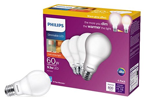 LED 4 Pack A19 Soft White Dimmable Warm Glow LED (4 Count)