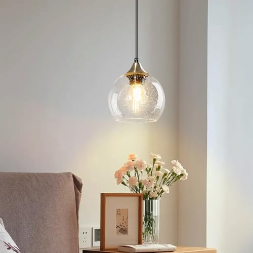 Clear Glass Pendant Lights Kitchen Island Lighting Globe Pendant Light Fixtures Modern Pendant Lighting for Kitchen Island Bedroom Living Dining Room Light Fixture (2 Count)