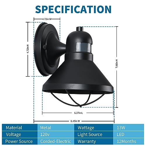 Dusk to Dawn Motion Sensor Outdoor LED Porch Wall Light Fixture