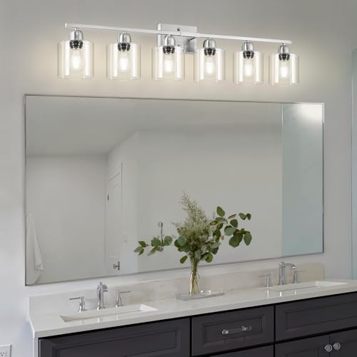 Modern Brushed Nickel 6 Light Bathroom Light Fixtures