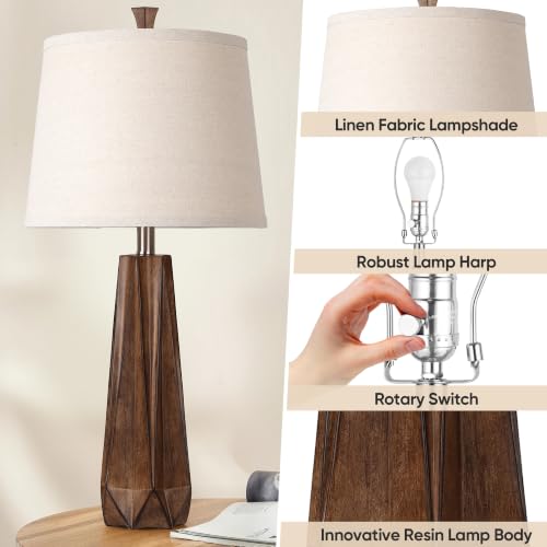 27" Wood Grain Resin Table Lamp Set of 2 (2 Count)