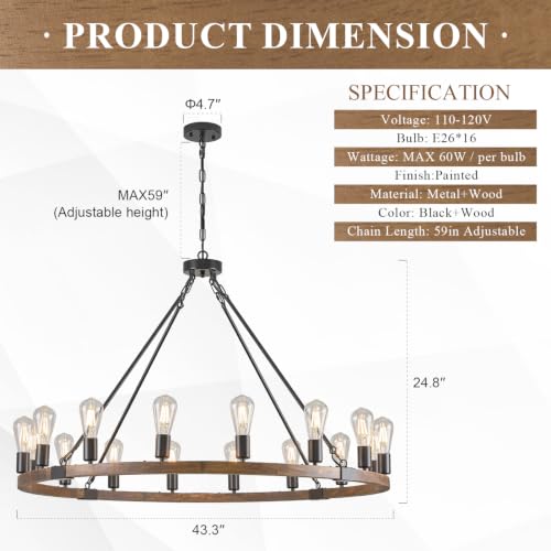 Oak Wooden Wagon Wheel Chandelier 16