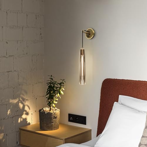 Lighting 15” Crystal Wall Sconce Light Indoor Amber Wall Sconce Modern Luxury Wall Sconces Gold Long Wall Lights for Living Room Bedroom Mid Century Wall Lamp