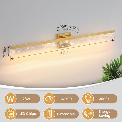 39 Inch Brushed Gold Vanity Light Fixture