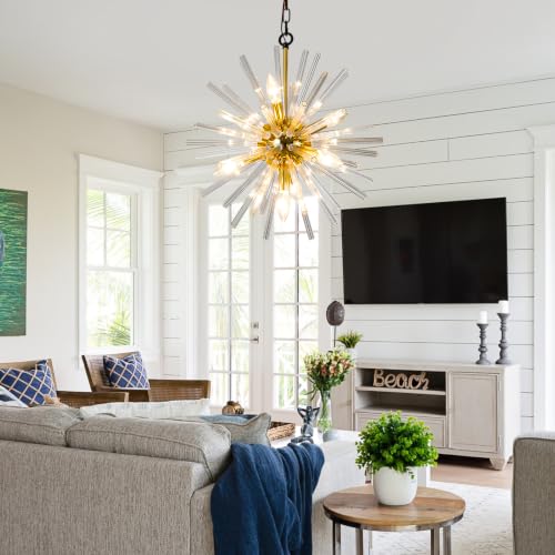 18" Black and Gold Sputnik Crystal Chandelier for Dining Room