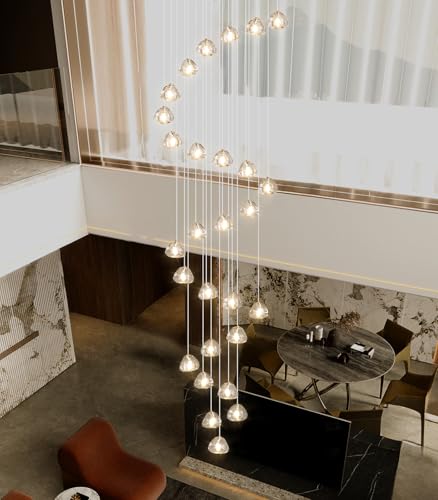 13ft Modern LED Chandeliers for Entryway Living Room Long Light High Ceiling Dining Room Light Dimmable Pendant Lighting Fixtures Chandelier for Foyer Staircase Antique Gold