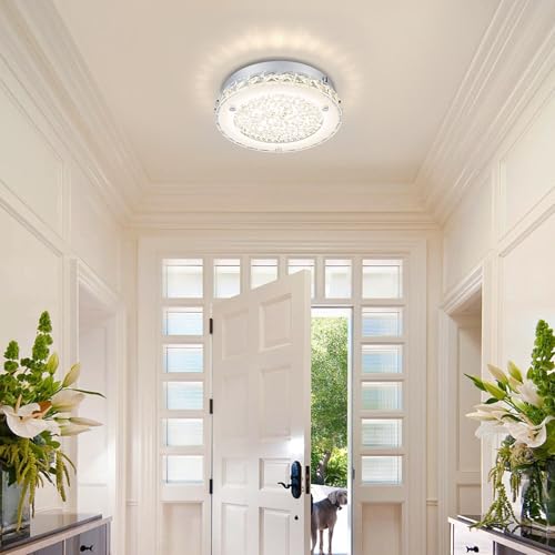 Modern Crystal Flush Mount Ceiling Light 4000K LED Flush Mount Crystal Ceiling Light Dimmable Small Chandelier for Closet Bathroom Staircase Dining Room Laundry Kitchen Foyer Hallway 8.3"