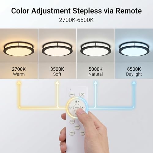 LED Flush Mount Ceiling Light Fixture Remote Dimmable Brushed Nickel (2 Count)