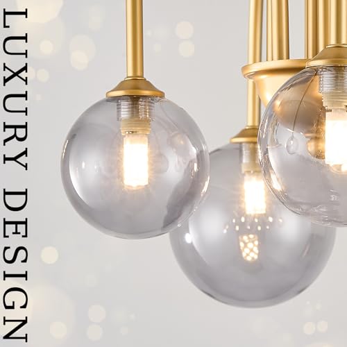 Modern 40" 6 Light Gold Sputnik Chandelier with Smoke Glass Globe