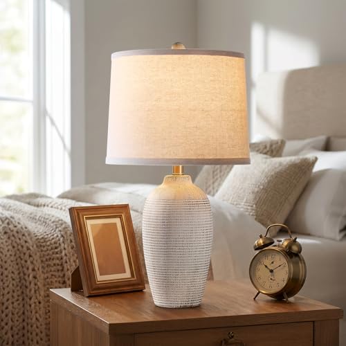 25" Vintage Ceramic Table Lamp for Bedroom Living Room (Retro Beige)