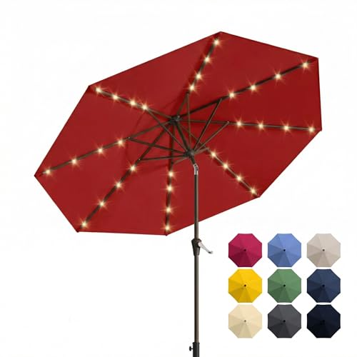 10FT Solar Patio Umbrella with Lights