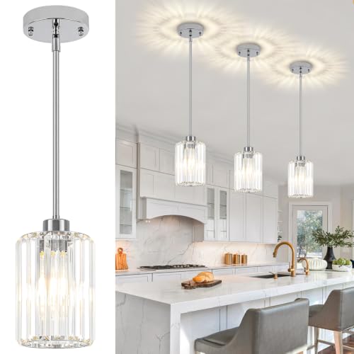 Chrome Pendant Lights Over Island Modern Crystal Kitchen Lighting Fixtures