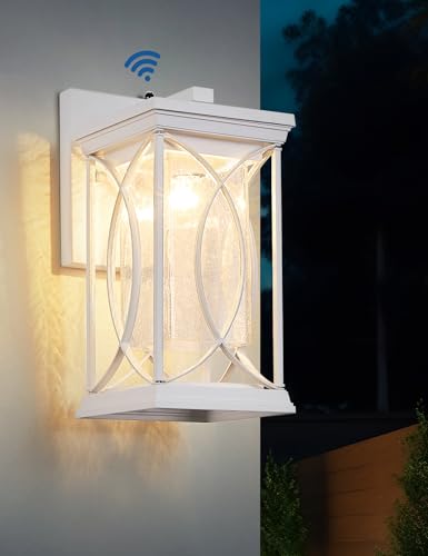 White Outdoor Sconce Dusk to Dawn Exterior Light Fixtures Wall Mount Porch Light Modern Outdoor Wall Light Aluminum with Crack