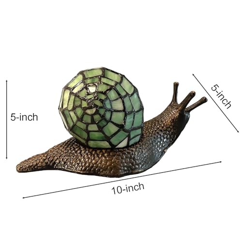 L10964 Green Land Snail Tiffany Style Stained Glass Accent Table Lamp