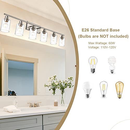 6 Light Bathroom Lighting Fixture in Brushed Nickel Finish