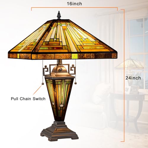 Tiffany Lamp Antique Amber Brown Stained Glass Table Lamp 3