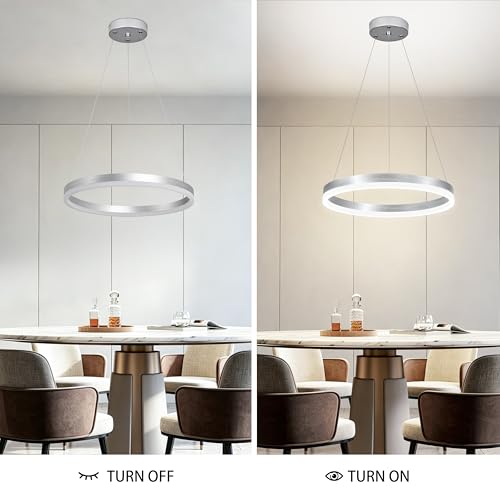 20" Modern Nickel Led Chandelier Ring Dimmable LED Chandeliers with Remote Control for Kitchen Island Height Adjustable Chandelier Led Pendant Light for Living Room Dining Room Bedroom Foyer