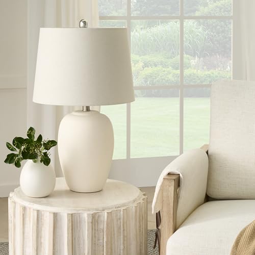 Home 23" Natural White Ceramic Jar Table Lamp for Bedroom