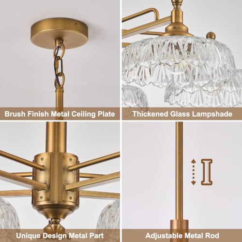 Chandelier Pendant Lights Fixture Vintage Pendant Lighting Fixtures 5 Lights Brass Chandelier E26 Base Clear Glass Hanging Lamp for Kitchen Island Dining Room Living Room