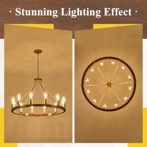 Gold Wooden Wagon Wheel Chandelier 12
