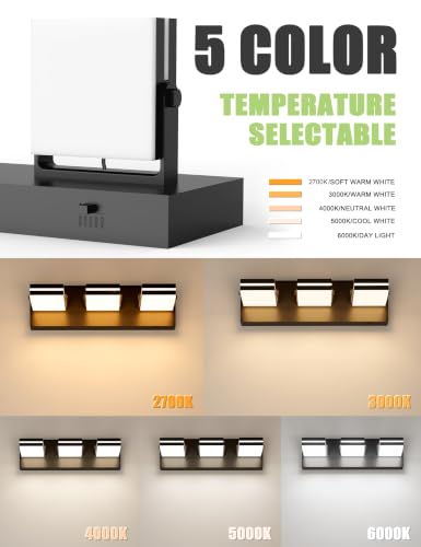 3 Light Bathroom Vanity Light (Black-5CCT / 24-Inch)