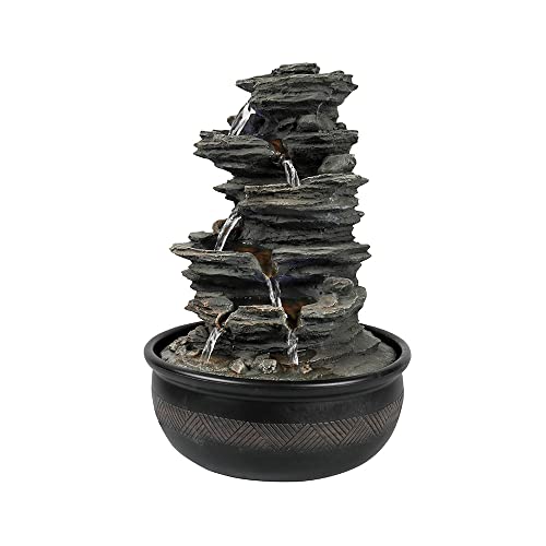 15.7” High Rock Falls Tabletop Water Fountain with LED Lights