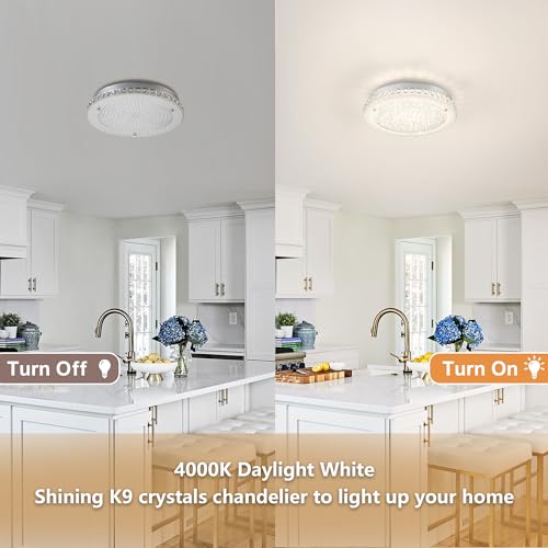 Crystal Flush Mount Ceiling Light LED Crystal Ceiling Light for Hallway 14"