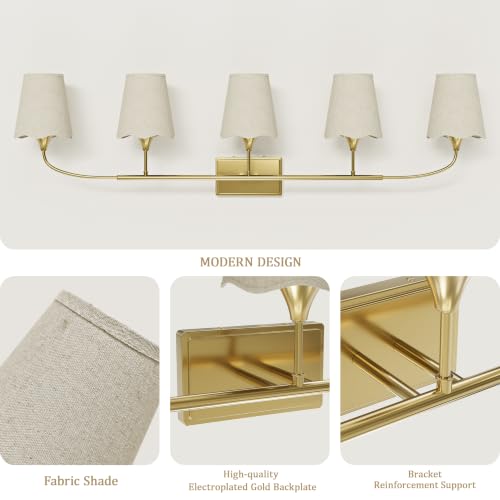 Bathroom Light Fixtures Over Mirror (Gold / 5 Light)