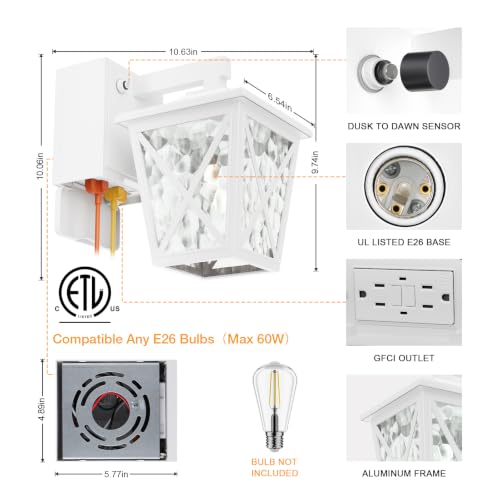 Porch Lights with GFCI Outlet Aircraft Grade Aluminum Alloy
