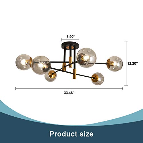 6 Lights Glass Globe Sputnik Chandelier Modern Flush Mount Ceiling Light Fixture Farmhouse Lighting for Dining Room Living Room Bedroom Kitchen Passageway