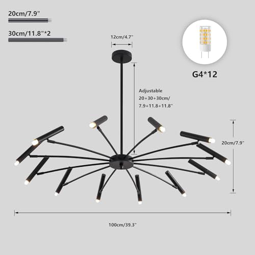 Lighting Modern Black Sputnik Chandelier Mid Century Vintage 12