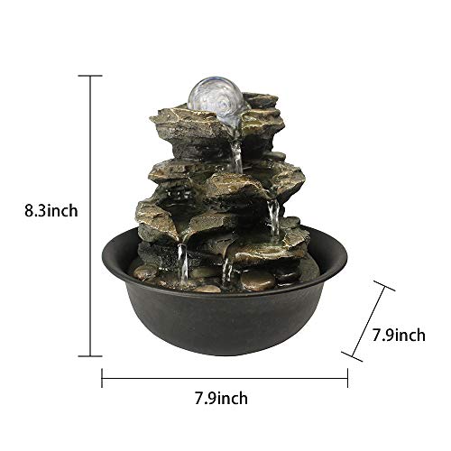 8.3” High Tabletop Water Fountain with Rotating Crystal Ball and LED Light