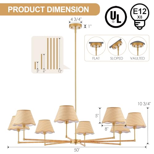 50” Large Boho Rattan Chandelier 8