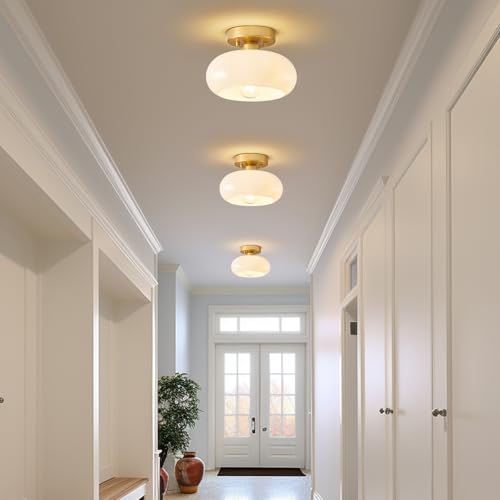 Mid Century Modern Gold Semi Flush Ceiling Light 8.66 Inch
