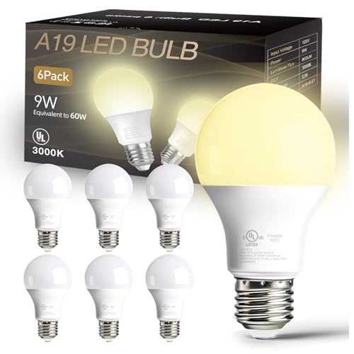 6 Pack LED Light Bulbs A19 E26 60 Watt Equivalent Warm White 3000K Standard Lightbulb (6 Count)
