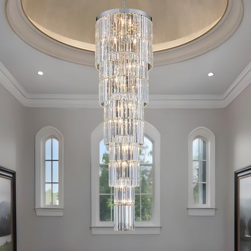 Luxury Modern Long Staircase K9 Chandeliers Silvery Top Design 10