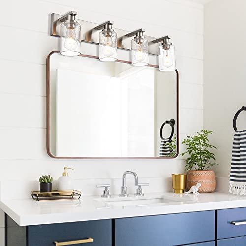 Modern Glass Bathroom Wall Light Fixtures in Brushed Nickel