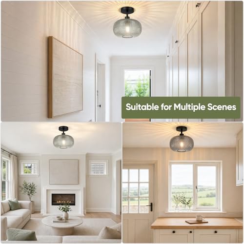 Modern Semi Flush Mount Ceiling Light with Smoky Gray Glass Shade
