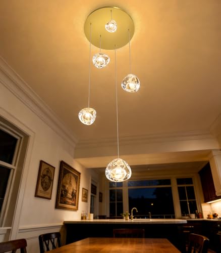 Modern LED Chandeliers for Dining Room Kitchen Pendant Lights Lighting for Island Dimmable Fixtures Bubble Crystal Floating Chandelier LED Lights Antique Gold
