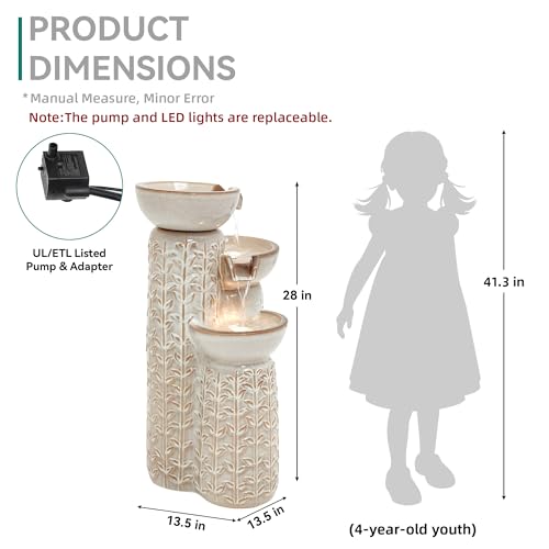 28" H Ceramic Outdoor Water Fountain with LED Lights
