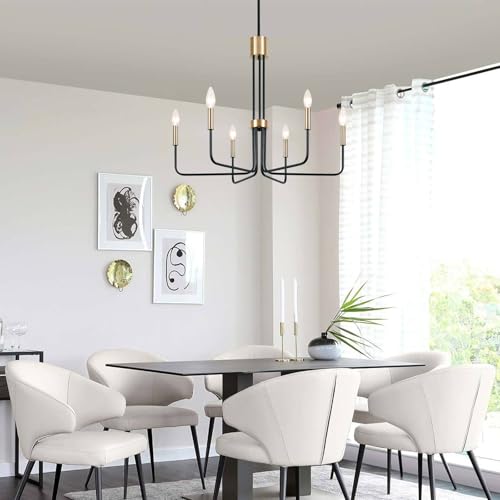 Modern Black and Gold Chandelier 6 Lights Farmhouse Light Fixtures