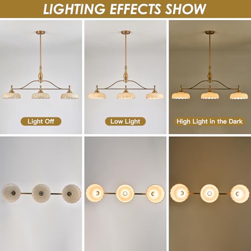 Chandeliers Pendant Light Fixture Vintage Pendant Lighting Fixtures 3 Lights Chandelier Kitchen Glass Hanging Lamp for Island Dining Living Room Brass and Brown
