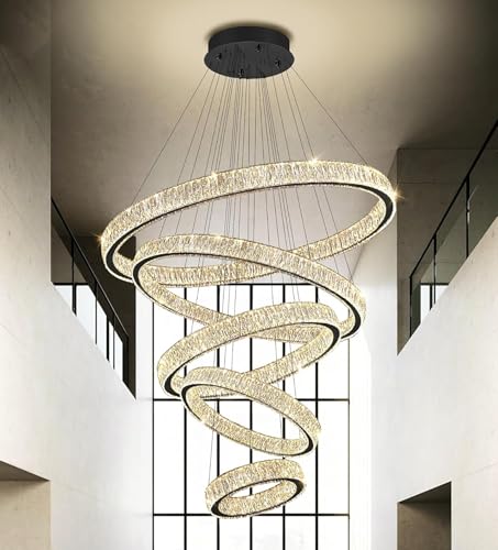 Modern 5 Ring Chandeliers for High Ceiling Foyer