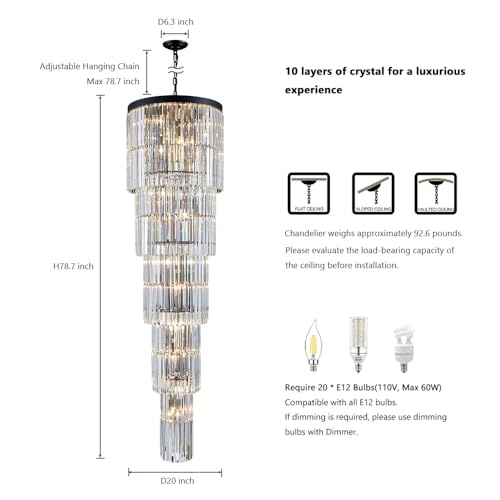 Luxury Modern Long Staircase K9 Chandeliers Black Top Design 10