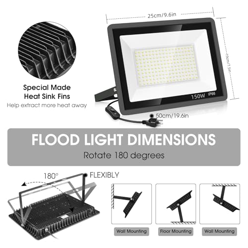 3 Pack 150W LED Flood Light Outdoor (3 Count)