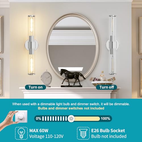 Hardwired Chrome Bathroom Vanity Light Clear Glass Wall Sconce